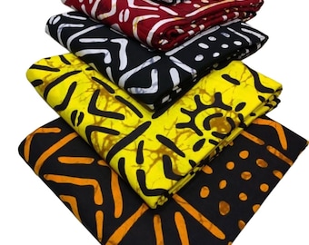 African Ankara Fabric, Red Orange White Yellow Wax Print, By The Yard