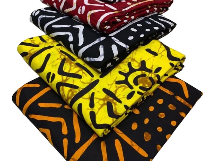 African Ankara Fabric, Red Orange White Yellow Wax Print, By The Yard