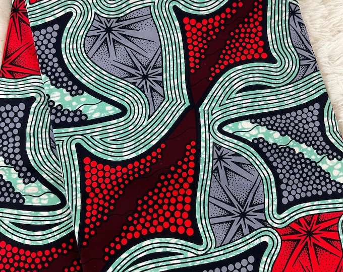 African Fabric/African Print Fabric/Ankara-Wine and Green Color/ African fabric per yard/ African fabric for crafts/ African Dress/MK151/Af