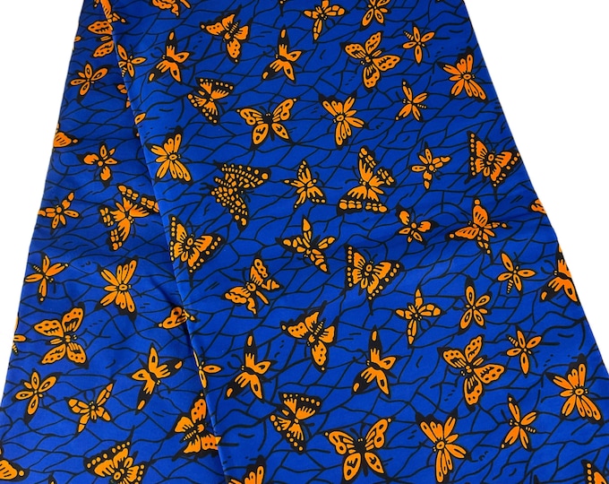 Blue Orange African Print Fabric/Ankara Fabric 6 Yards/Cotton Print By The Yard/Quilting Fabric/MK411