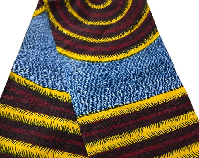 African Ankara Wax Print Fabric, Blue Yellow Teal Cotton, By The Yard Quilting MK760H