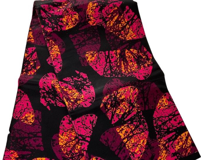 African Ankara Fabric,  Wine Maroon Pink Wax Print, 6 Yards