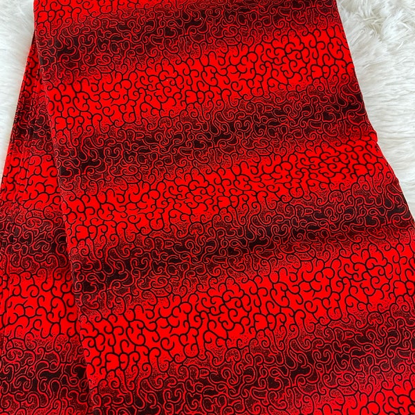 African Fabric/ African Print Fabric/African Wax Fabric/Ankara-Red and Black Fabric/Gift For Her/Fabric/DT0z