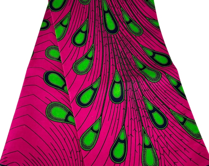Ankara African Print Fabric: Pink Green Cotton, 45" Wide, Clothing Quilts Home Decor