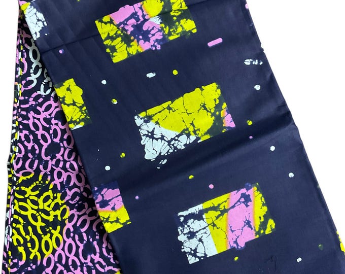 African fabric /African prints/ Ankara-Navyblue,Pink Yellow fabric/ African wax/ African fabric per yard/ African fabric for craft/MK411J