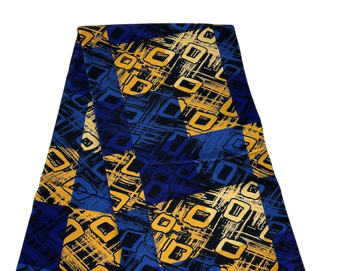 Royal Blue Cream African Print Fabric/Ankara Fabric 6 Yards/100% Cotton /MK411
