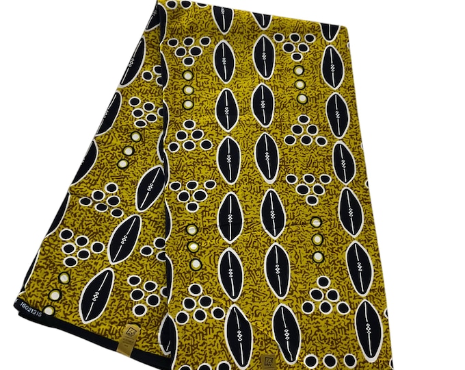 Mustard Yellow and Black African Print Fabric/Ankara Cotton Fabric/Tribal Print/By The Yard/MK141