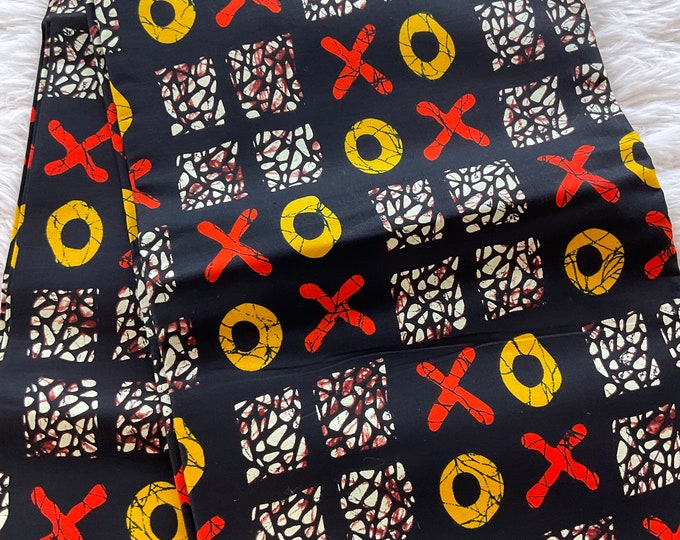African Fabric/African Print/Ankara -Black Red Yellow Print/African Crafts/Fabrics/Gift For Her/By The Yard/Danshiki Fabric/MK602