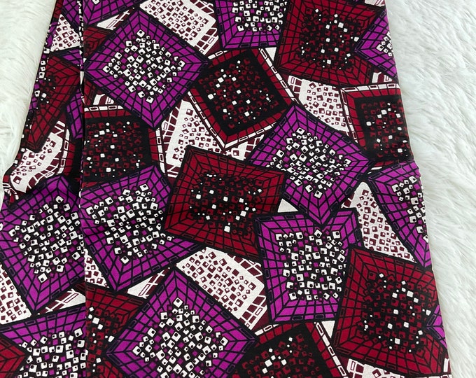 Purple African Print Fabric: Ankara Cotton, 6 Yards & Headwrap