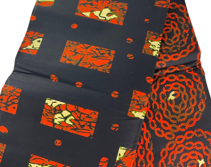 Orange & Black Ankara Fabric: 6 Yards, Headwrap, 100% Cotton