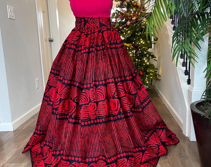 Black Red African Print Skirt/Ankara Skirt/African Clothing For Women/Gift For Her