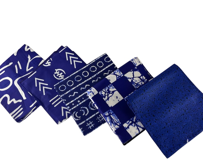 African Print Fabric Fat Quarters Set Of 5/Ankara Fat Quarters/Crafts Fabrics For Quilting/Royal Blue African Print Fabrics/MK43kt