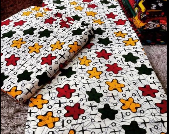 African Fabric/African prints/ Ankara fabric-Cream Color Star /Wax print/ African fabric for decor/ African fabric for crafts/African/FG3Dd