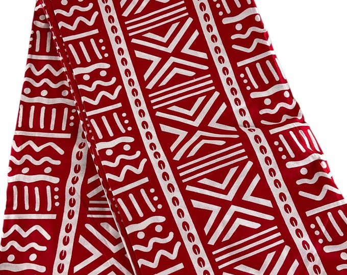 Red White African Print Fabric/Ankara Fabric 6 Yards/By The Yard/African Wax Print/MK141