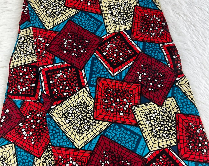African Fabric/African prints/ Ankara fabric/ African fabric by the yard/ Wax prints/ African fabric for apparels/MK590/Wine,Turquoise,Cream