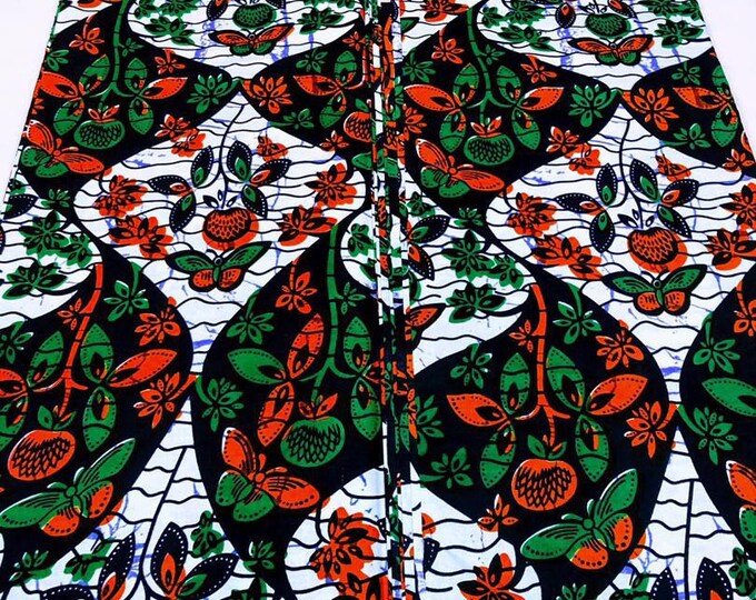 African Fabric/Ankara-White and Green Floral Design/By The Yard/6 YARDS Ankara/African Clothings/African Dress Fabric/DK33