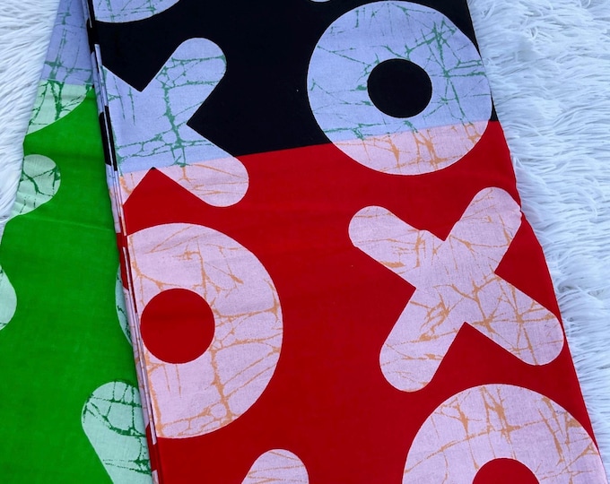 African Fabric/African Print Fabric/ Ankara -Red Green Black Design/African Wax/MK760/African Clothing/African Fabric 6 Yards/