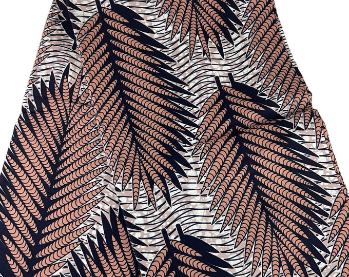 Brown White African Print Fabric/Ankara 6 Yards/Cotton Fabric For Quilting/DK06
