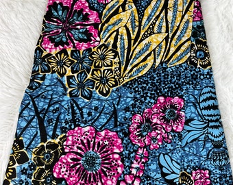 African Fabric/African prints/ Ankara fabric/ African fabric per yard/ African fabric for crafts/ African fabric for/MK144a/Blue and Pink Fl