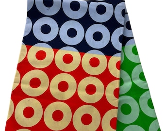 Tela Ankara verde, azul y naranja: 6 yardas de algodón estampado africano con pañuelo para la cabeza