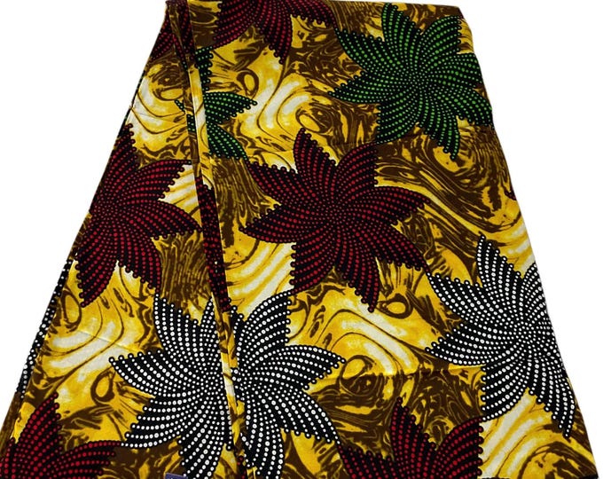 African Wax Print Fabric: Green, Brown, Yellow Cotton – Ankara Style Yardage