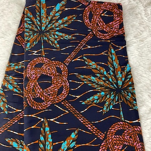 African Fabric/African Print Fabric/Ankara-NavyBlue and Brown Floral Design/ Fabric Per Yard/African clothing/FG58/Kitenge/Mudcloths