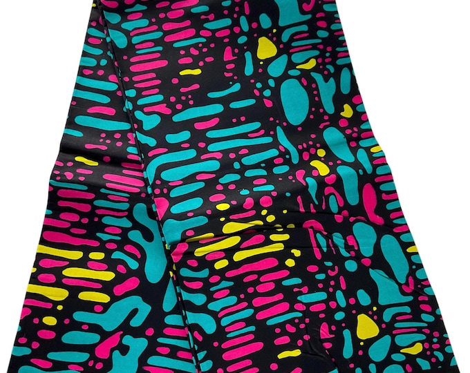 Teal Pink Yellow African Print Cotton Fabric – Quilting, Clothing, Home Decor