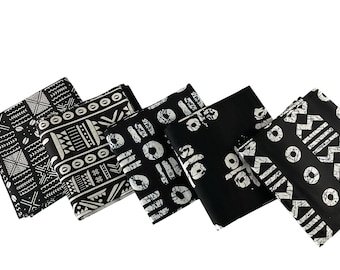 Black White African Print Fat Quarters 5 Pieces/Ankara Fat Quarters Set Of 5/Quilting Fat Quarters
