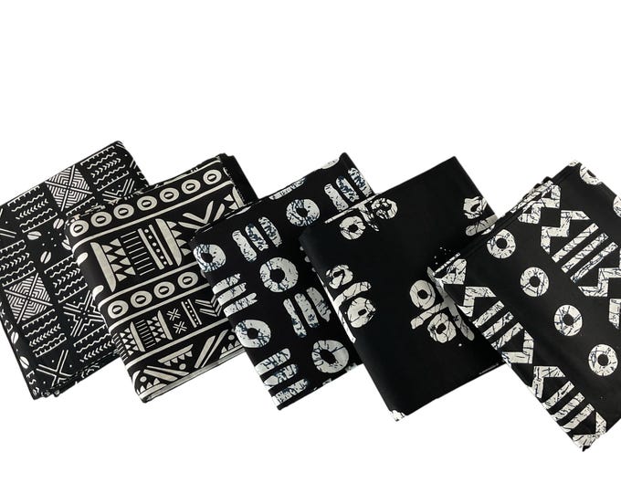 Black White African Print Fat Quarters 5 Pieces/Ankara Fat Quarters Set Of 5/Quilting Fat Quarters