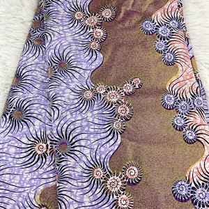 African Fabric/African Wax Print/African Clothing/Ankara-Lavende Brown With Gold Embellishments/By The Yard/Ankara 6 Yards/Kente/MK164T/Mudc