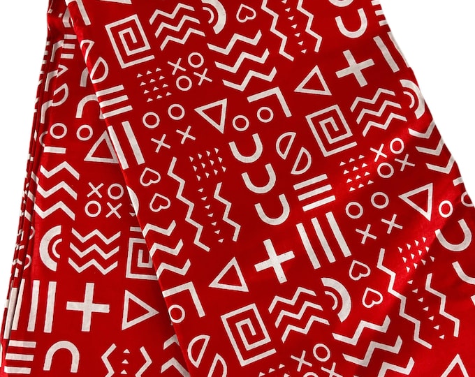 Red African Print Fabric: 6 Yards, Cotton Ankara with Headwrap