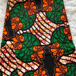African Fabric/Ankara-Green and Orange Color/Wax/Block Prints/Kente/Tribal Prints/Mudcloths/By The Yard/6 Yards/FG89
