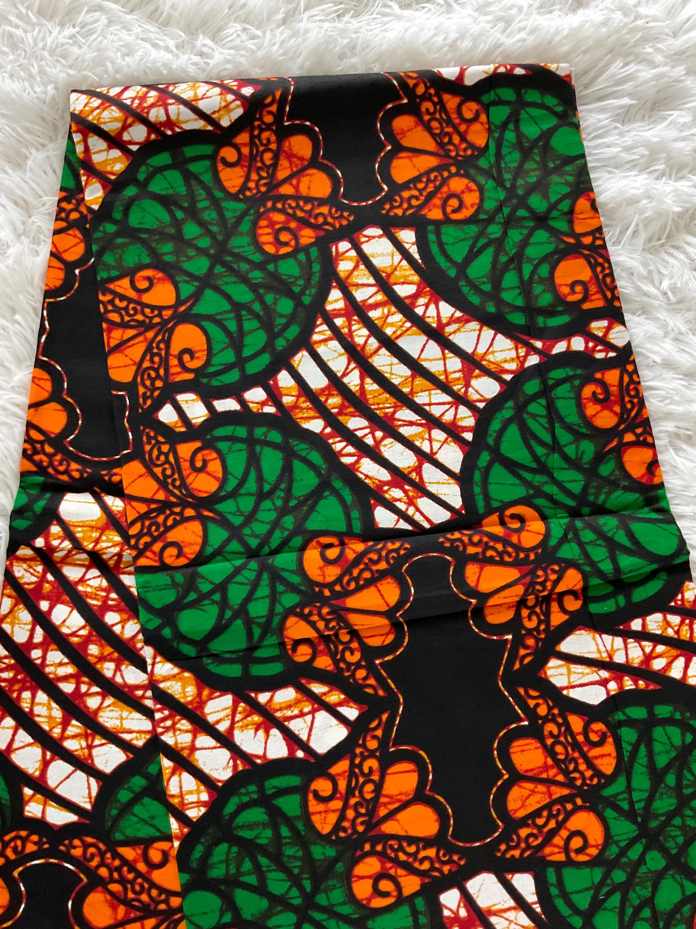 【AfricanSquare】オリーブナチュラルカッティングXL NO.26 African Fabric/ankara-green and Orange Color/wax/block Prints