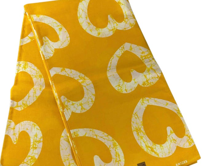 Yellow and White African Fabric/Ankara Cotton By The Yard/Headwrap/FG60/Tribal