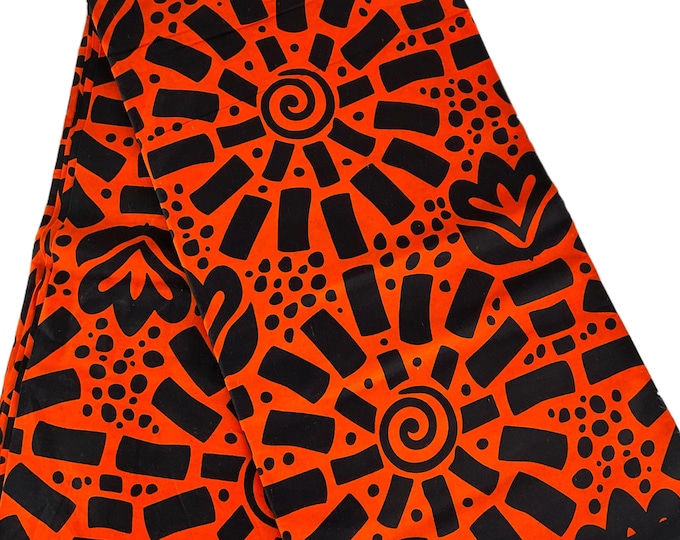 Orange and Black African Print Fabric/Ankara 6 Yards/By The Yards /GK07/