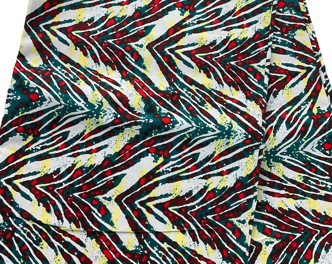 Green & Red Floral African Print Fabric/6 Yards with Headwrap/Ankara Fabric