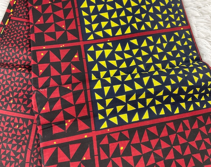 African Fabric/African Print Fabric/ Fabric/Ankara-Brown and Cream Square Design/YARD OR WHOLESALE/Block Print Fabric/African Mask/MK409/By