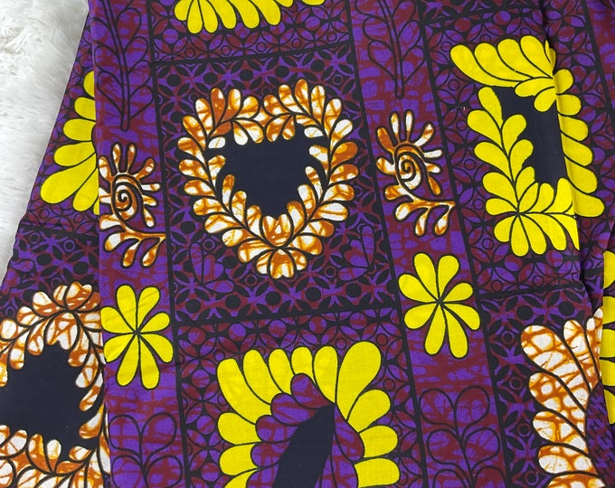 Purple and yellow African Fabric/African prints/ Ankara fabric/ African wax/Hollandais/ African fabric/ African fabric 6 yards/FG95