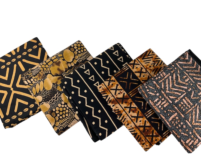 Panthone Black African Print Fat Quarters 5 Pieces/Ankara Fat Quarters Set Of 5/Quilting Fat Quarters