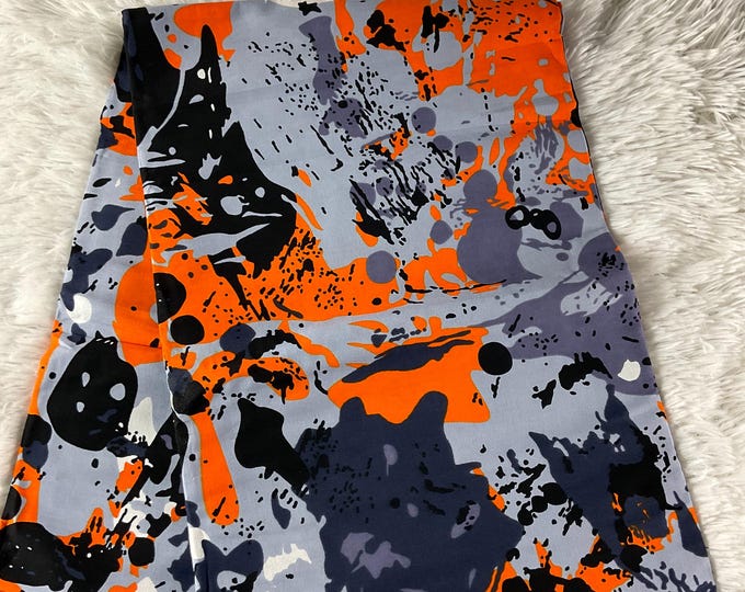 African Fabric/African prints/ Ankara fabric by the yard/ African fabric by the yard/MK720/Ankara-Orange and Black Fabric/Fabric/African Art