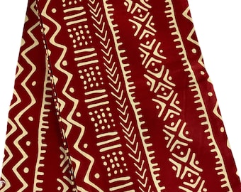 Tela Ankara color vino y crema: algodón con estampado africano, 6 yardas con pañuelo para la cabeza