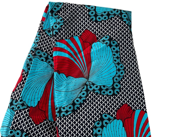 African Ankara Fabric, Blue Red Wax Print, By The Yard Cotton Print/Fabric For Quilts/MK760H