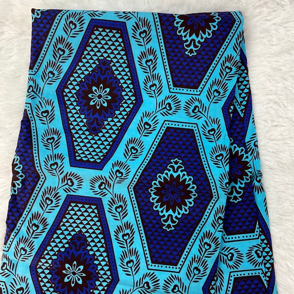 Blue African Fabric/African prints/ Ankara fabric/African fabric per yard/ brown and cream African fabric/MK180