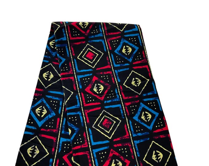 Black,Blue Red African Print Fabric/Ankara Fabric 6 Yards/African Clothing/Tribal Print