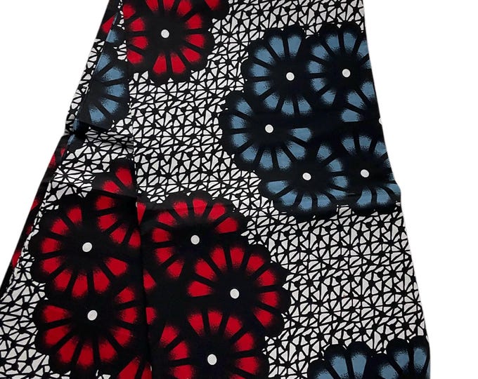 Wine and Grey Ankara Fabric: 6 Yards African Print Cotton with Headwrap