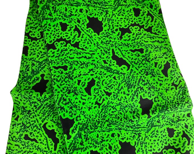 Green and Black African Fabric/African Wax Print/Headwrap/African Clothing//MK416/African Dress Fabric/By The Yard/Tribal