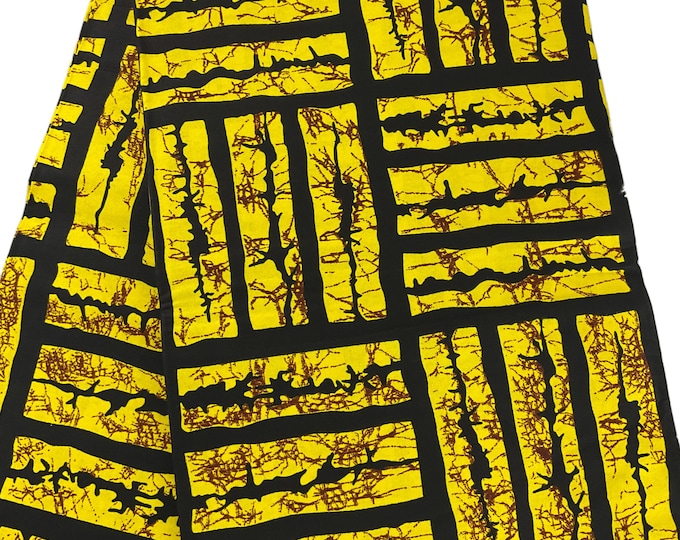 Yellow and Black African Fabric/African Wax Print/Ankara fabric/Fabric per yard/Cotton/DK3B/Quilting Fabric/African Clothing