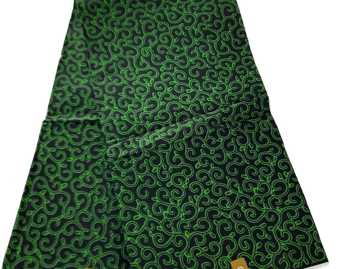 Black Green African Print Fabric/Ankara Fabric 6 Yards/Cotton Print For Quilting/By The Yard/MK581