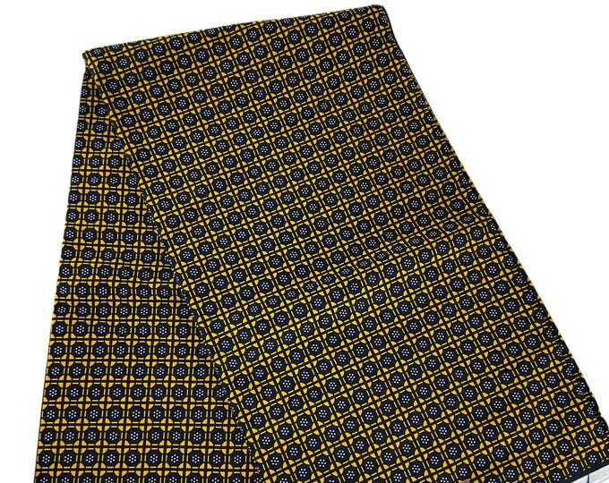 Black Yellow African Print Fabric/Ankara Fabric 6 Yards/Cotton Print By The Yard/GK08