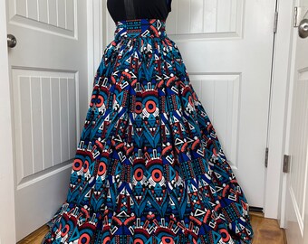 African Skirt/Ankara Skirt/Peach and blue Skirt/African Clothing/Maxi Skirt/Plus Size Dress/Long Skirt/Boho /Hippie Skirt/Ankara Dress/